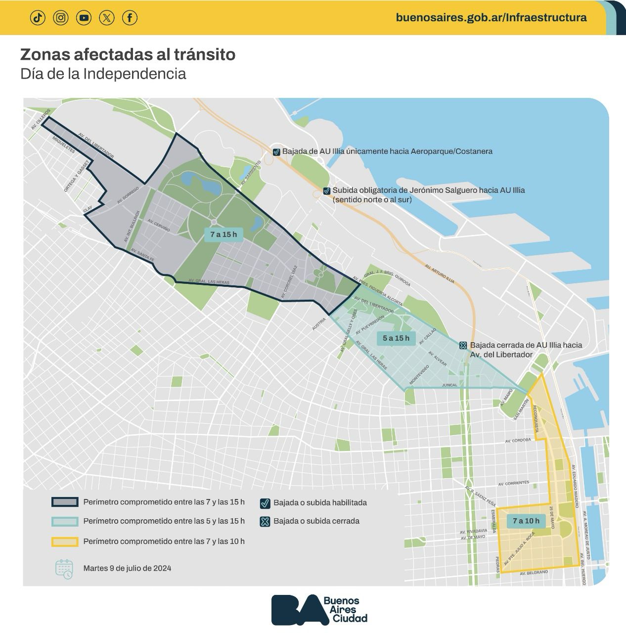 ZONAS AFECTADAS CON CORTES DE TRÁNSITO POR EL DESFILE MILITAR